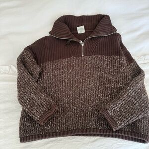 Varley Brown Sweater with Half-Zip